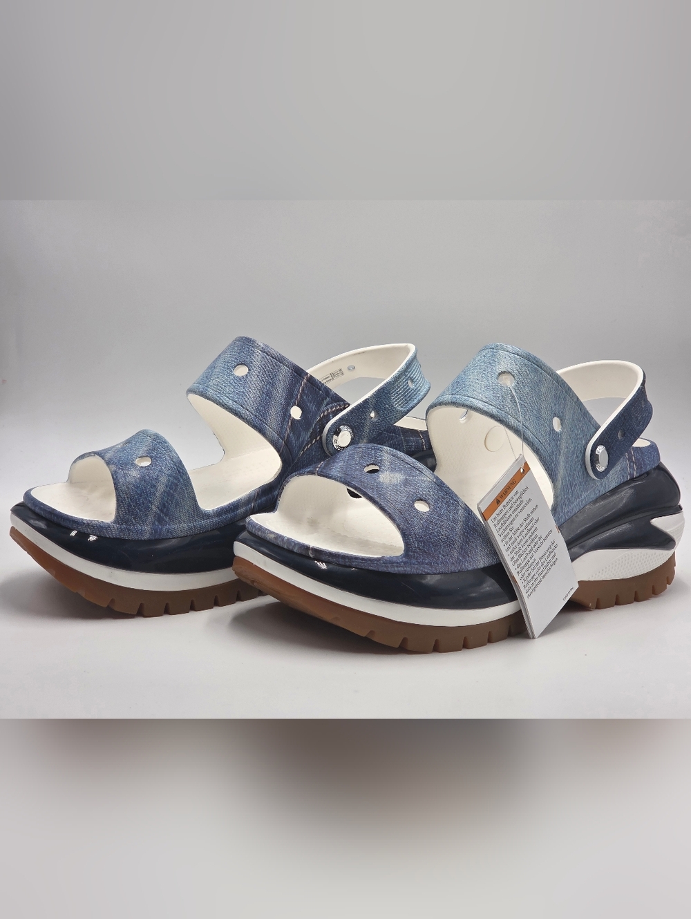 CROCS MEGA CRUSH Men's10/Women12 Denim Print Y2K Chunky Anime Cos Play Mule